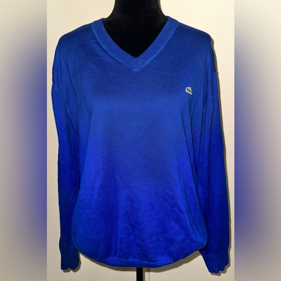 Lacoste Vintage Cotton V Neck Royal Blue Sweater - Men’s Sz 7/US XL - Picture 1 of 5